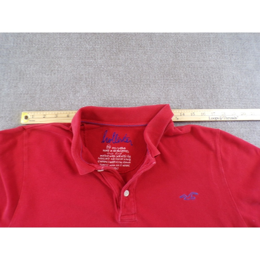 Hollister Red Polo Shirt XXL Embroidered Logo Fits M/L Y2K Style Slim Fit - Picture 7 of 8